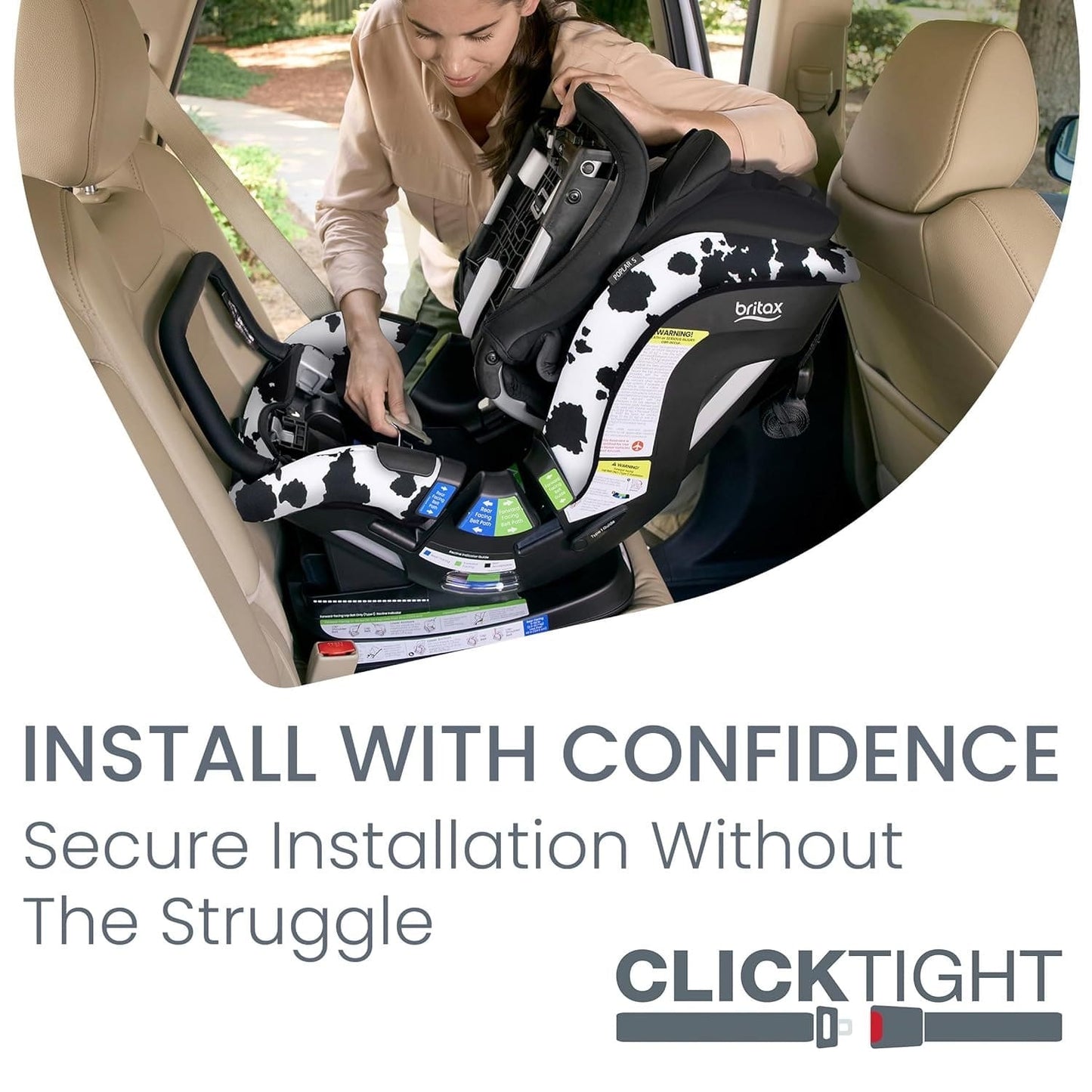 Britax Poplar S ClickTight Convertible Car Seat, Slim 17-Inch Design - Cowmooflage