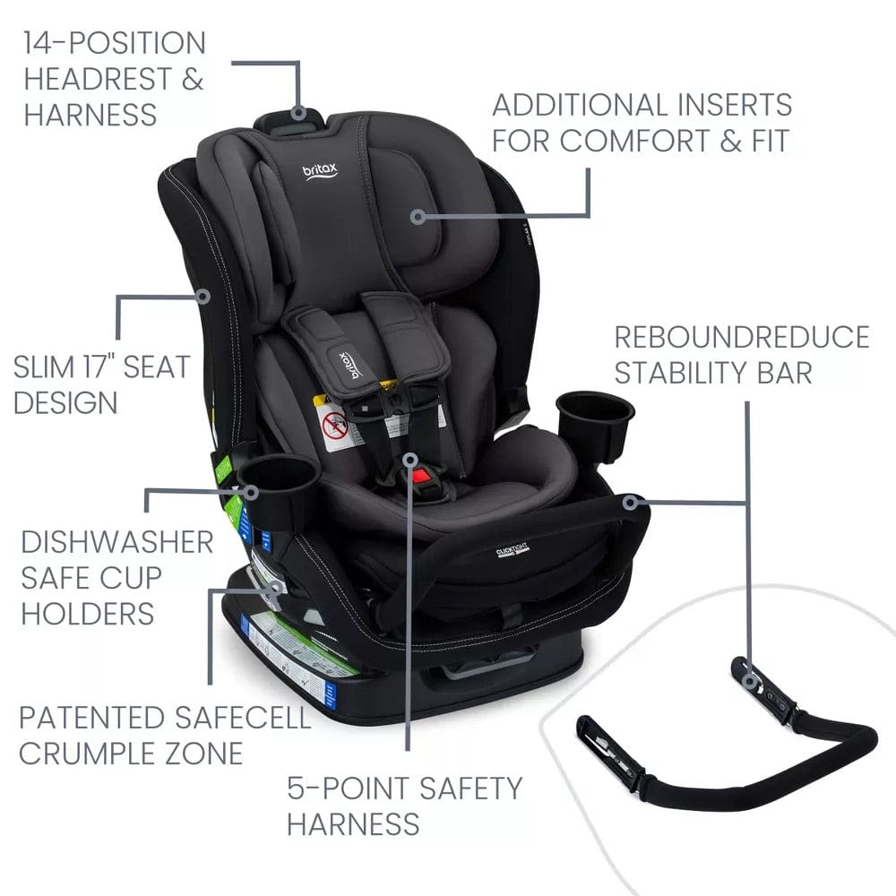 Britax Poplar S ClickTight Convertible Car Seat, Slim 17-Inch Design - Stone Onyx - E1D233M