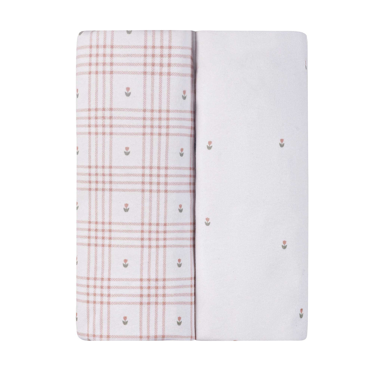 Ely's & Co. 2 Pack Waterproof Bassinet Sheets - Floral Plaid Collection - Pink