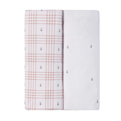 Ely's & Co. 2 Pack Waterproof Bassinet Sheets - Floral Plaid Collection - Pink