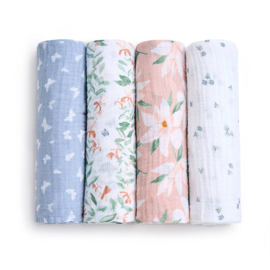 Aden + Anais Essentials Cotton Muslin Swaddle Blanket 4 pk - Butterfly Garden - ESWC40037