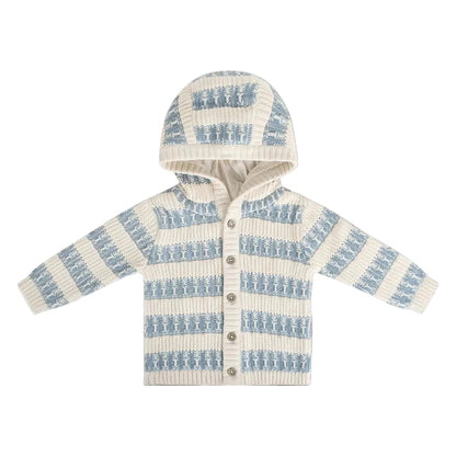 Viverano Organics Textured Knit Baby Hooded Jacket (Organic Cotton) - Mineral Blue, 6-12M