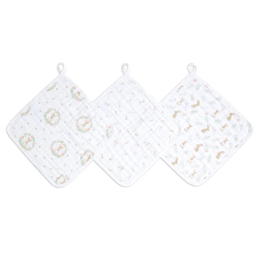 Aden + Anais Essentials Cotton Muslin Washcloths 3 pk - Blushing Bunnies - EWCC30013