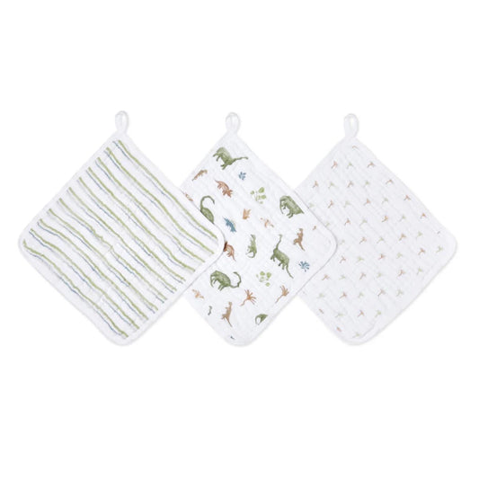 Aden + Anais Essentials Cotton Muslin Washcloths 3 pk - Dino Jungle - EWCC30015