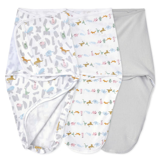 Aden + Anais Essentials Easy Swaddle Wrap Quick Change 3 pk - Alphabet Animals (0-3 months) - EWSK30020