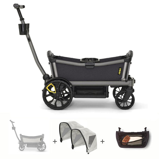 Veer Cruiser City (2 Seater) Stroller Wagon + Sidewall Kit + 2 Canopy + Basket Bundle - Savannah White - CRU-CITY-SWHT-BNDL