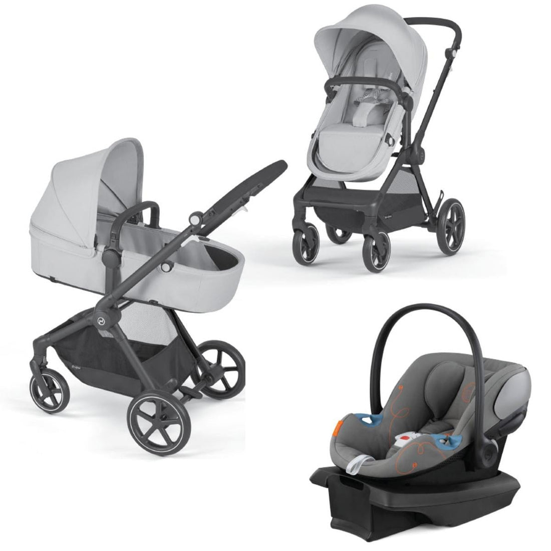 Cybex EOS 5-in-1 Travel System Stroller + Lightweight Aton G Infant Car Seat - Black / Lava Grey - 522005673