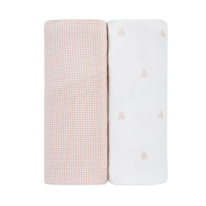 Ely's and Co two pack baby swaddle blankets with pink gingham and white bear print