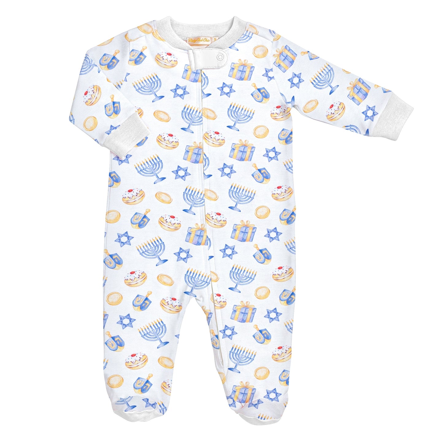 Baby Club Chic Happy Hanukkah Printed Pima Zipped Footie, 0-3M
