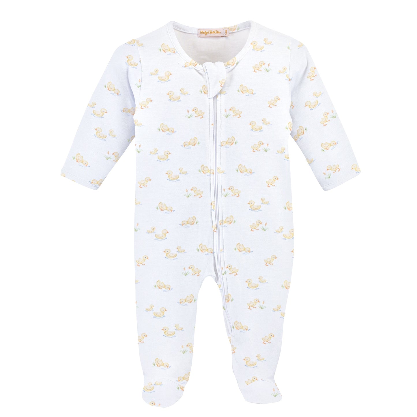 Baby Club Chic Tiny Baby Duckies Printed Pima Zipped Footie, 3-6M