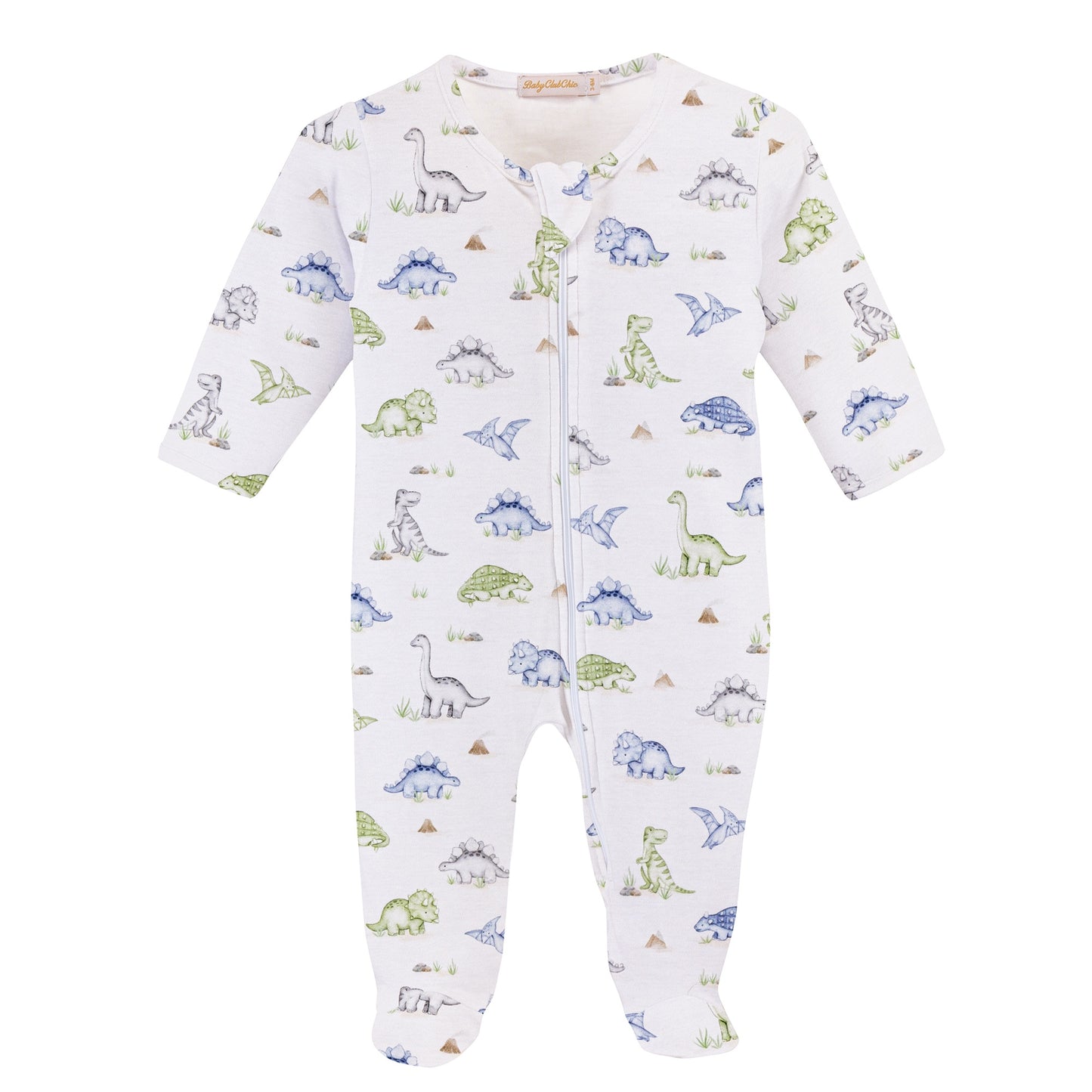 Baby Club Chic Cute Roars Printed Pima Zipped Footie, 0-3M