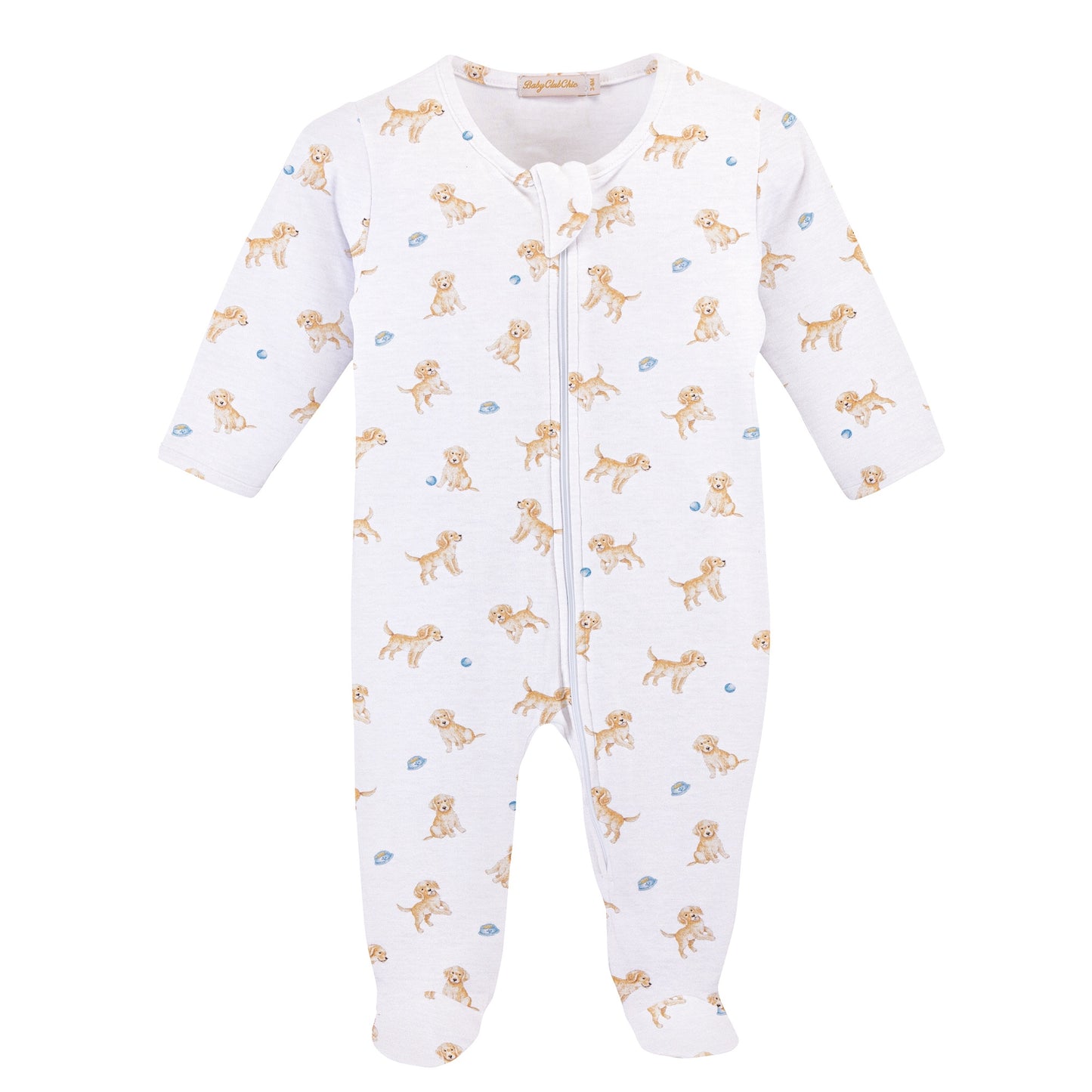 Baby Club Chic Tiny Puppies Printed Pima Zipped Footie, NB