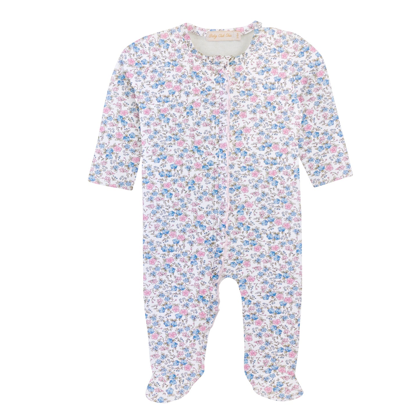 Baby Club Chic Tiny Soft Floral Printed Pima Zipped Footie with Ruffles, 3-6M