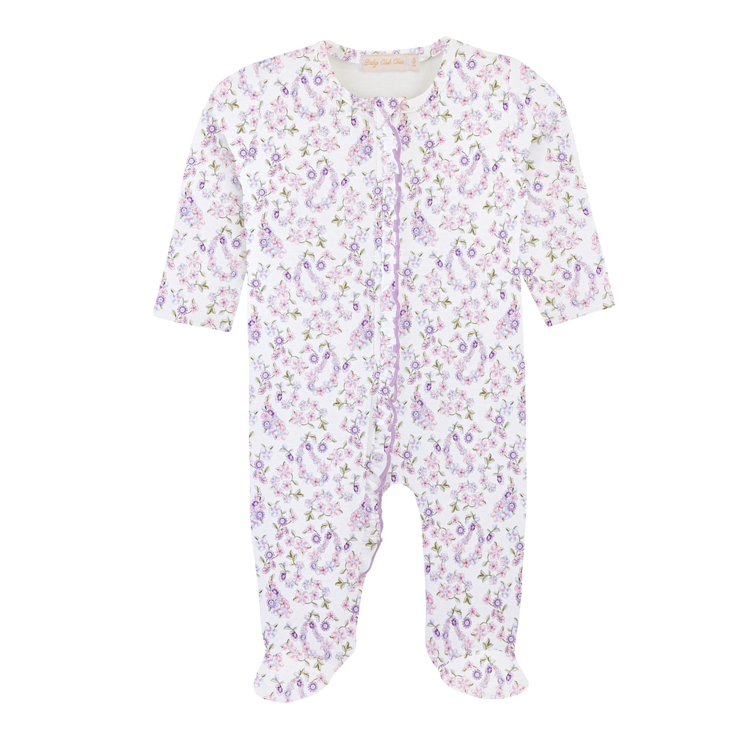 Baby Club Chic Paisley Romance Printed Pima Zipped Footie with Ruffles, 0-3M
