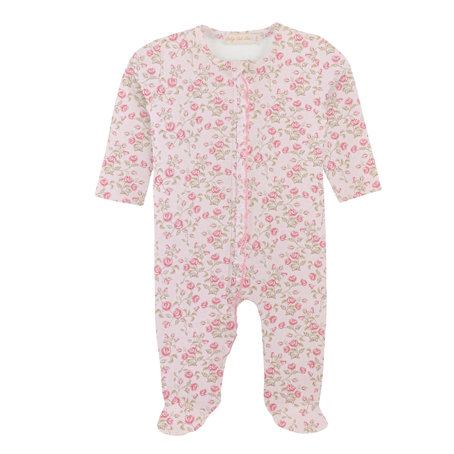 Baby Club Chic Velvet Petals Printed Pima Zipped Footie with Ruffles, 0-3M