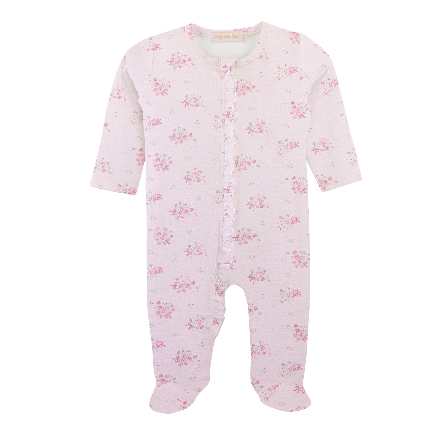 Baby Club Chic Tiny Bunch of Roses Printed Pima Zipped Footie with Ruffles, 0-3M