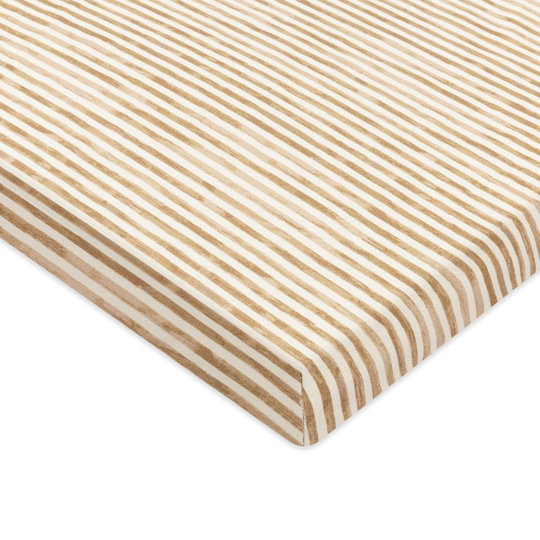 Babyletto crib sheet with tan and white thin striped pattern