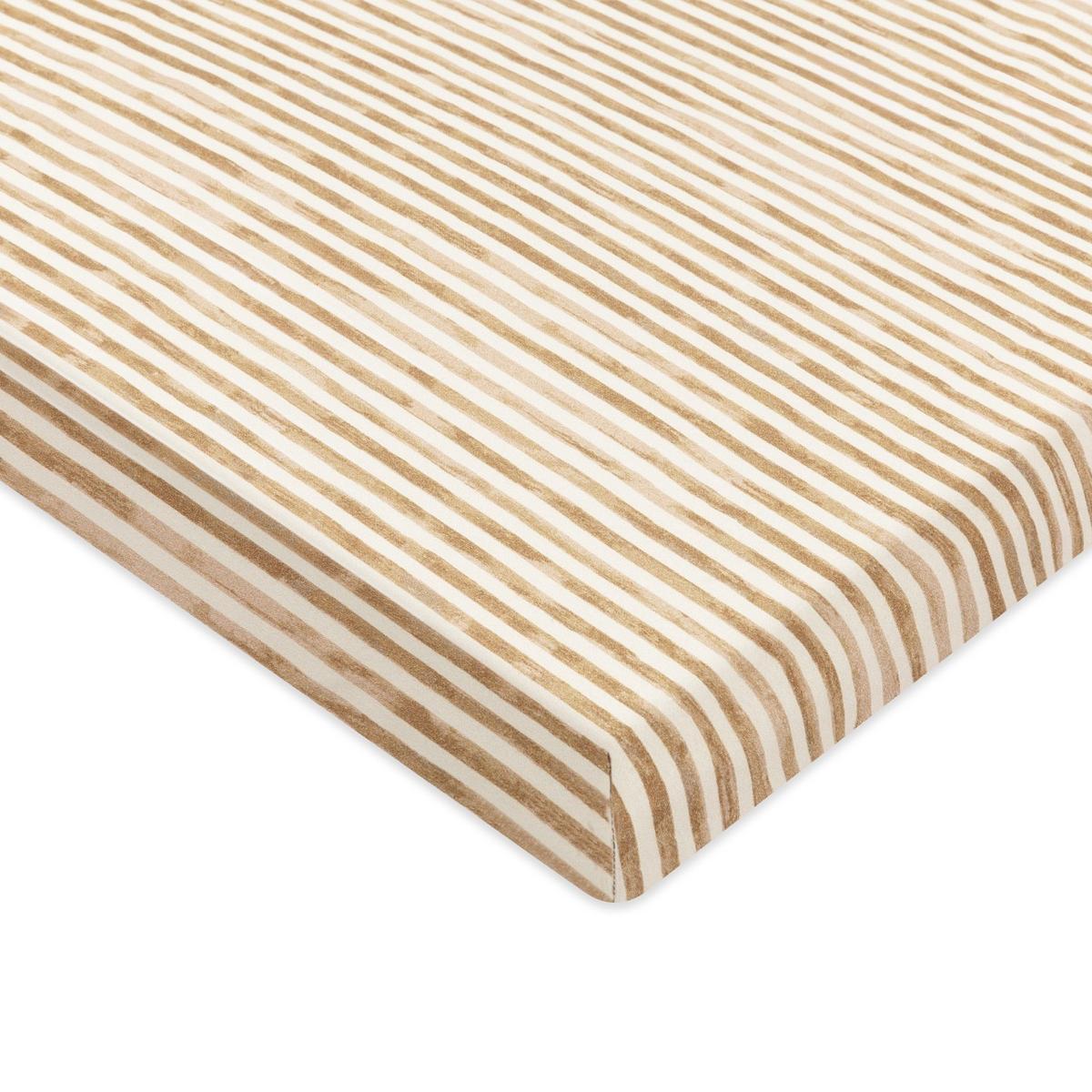 Babyletto crib sheet with tan and white thin striped pattern