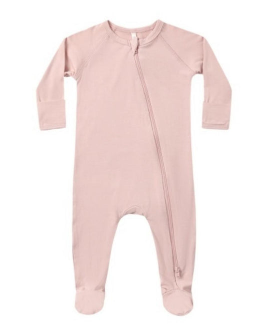 Quincy Mae Bamboo Zip Footie Blush - Blush, 3-6M