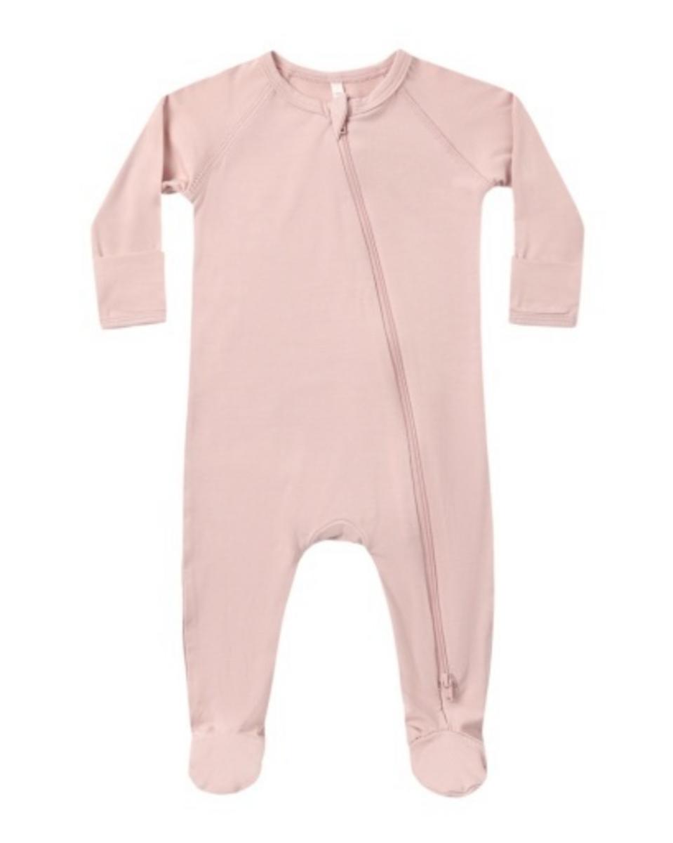 Quincy Mae Bamboo Zip Footie Blush - Blush, 0-3M