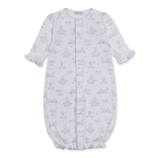 Kissy Kissy white baby gown with purple fairy tale castle and carriage print