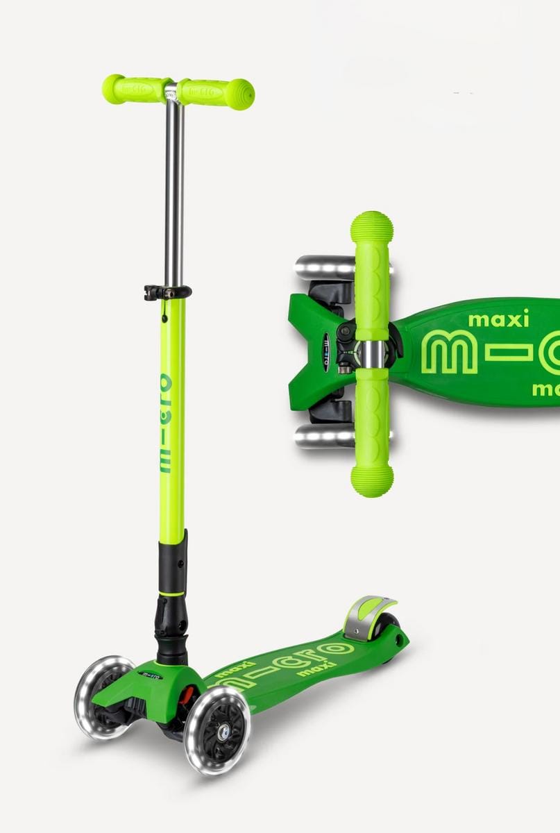 Micro Kickboard Maxi Deluxe Foldable LED Scooter - Neon Parrot Green - MMD229