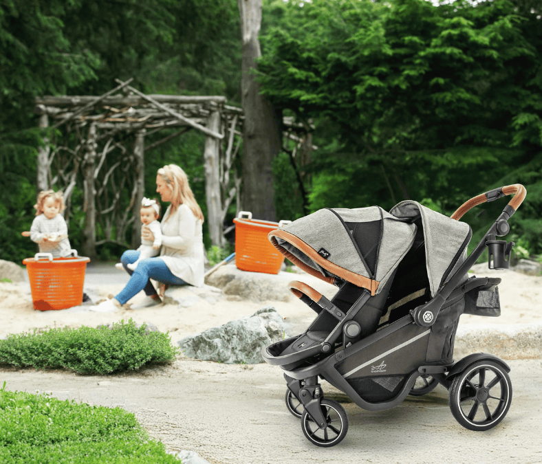 orange double stroller Gladly Family Grasshopper 8-in-1 Single-to-Double Stroller