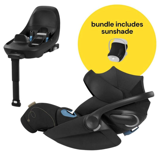 Cybex Cloud G Lux SensorSafe Comfort Extend Reclining Infant Car Seat + Sunshade Bundle - Moon Black