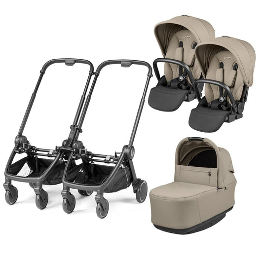 Peg Perego City Loop Double Stroller + Pop Up Bassinet With Stand Bundle - Black / Vanilla Blend / Vanilla Blend - CLP-DBL-BAS-VANBL