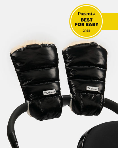 7AM Enfant Warmmuffs 212 - Black Liquid Shine / Arctic White Faux Fur, OS - Image 3
