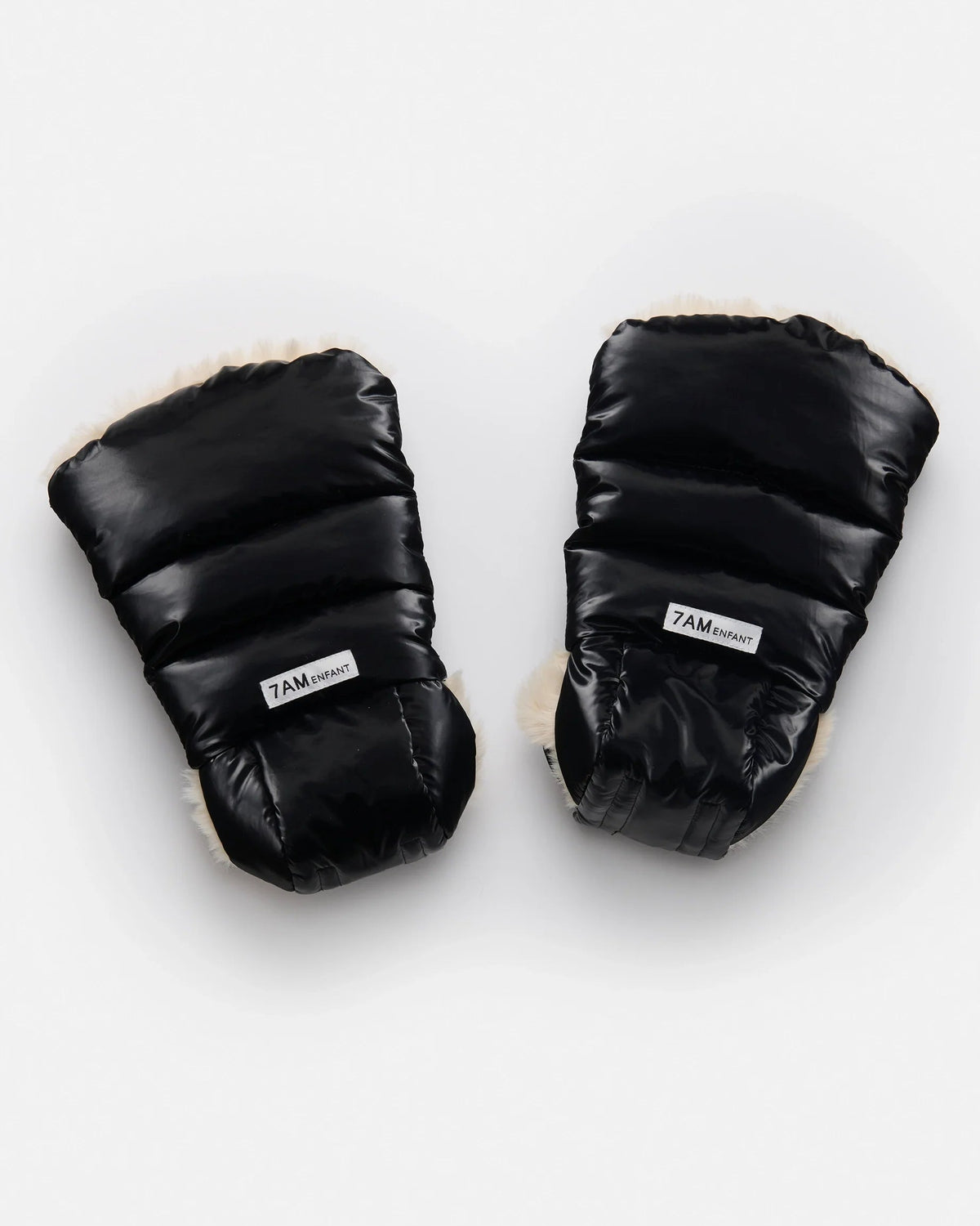 7AM Enfant Warmmuffs 212 - Black Liquid Shine / Arctic White Faux Fur, OS - Image 7