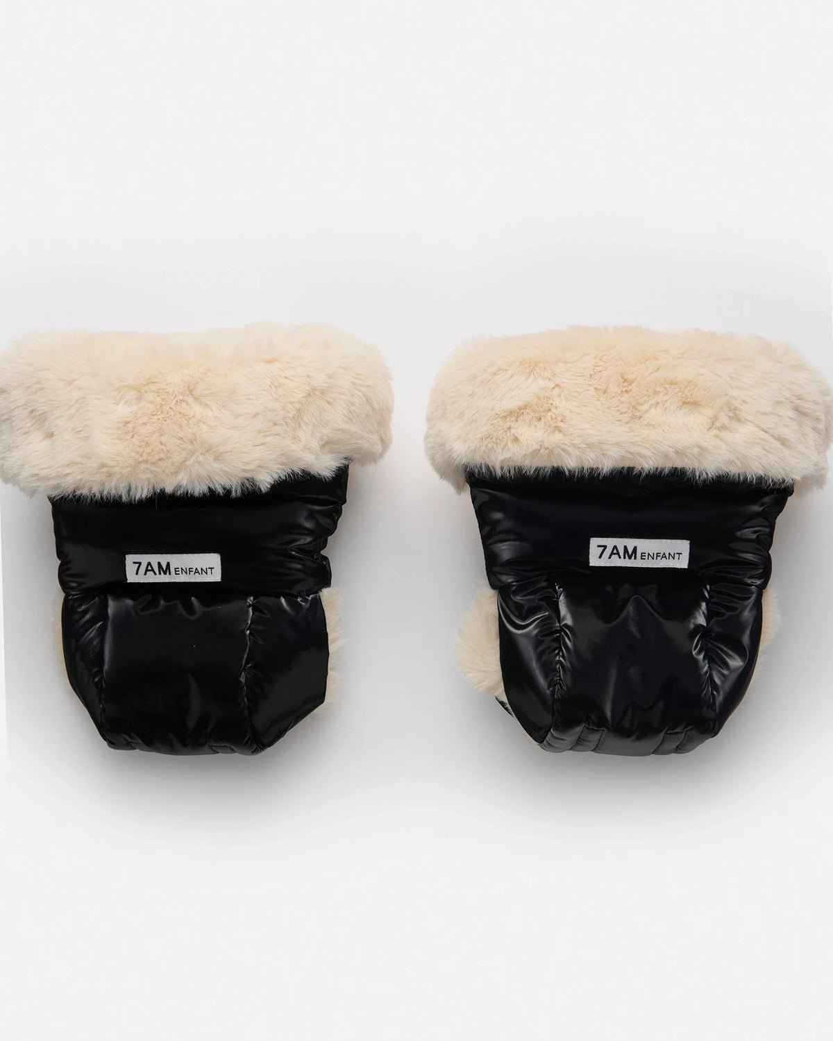 7AM Enfant Warmmuffs 212 - Black Liquid Shine / Arctic White Faux Fur, OS - Image 8