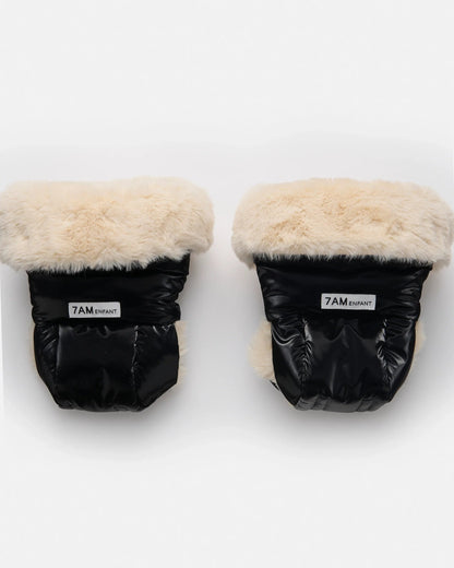 7AM Enfant Warmmuffs 212 - Black Liquid Shine / Arctic White Faux Fur, OS - Image 8