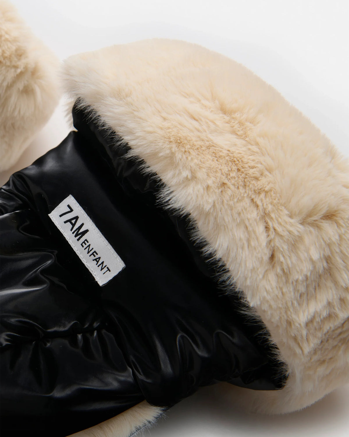 7AM Enfant Warmmuffs 212 - Black Liquid Shine / Arctic White Faux Fur, OS - Image 9