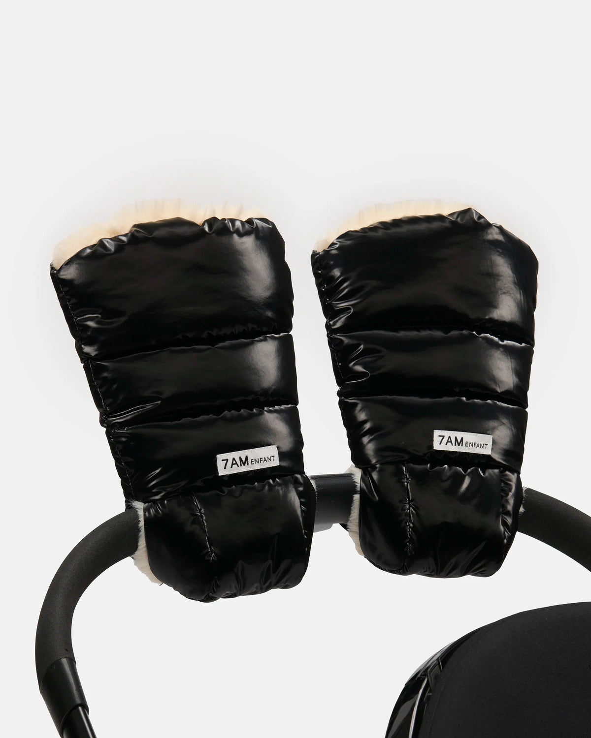 7AM Enfant Warmmuffs 212 - Black Liquid Shine / Arctic White Faux Fur, OS