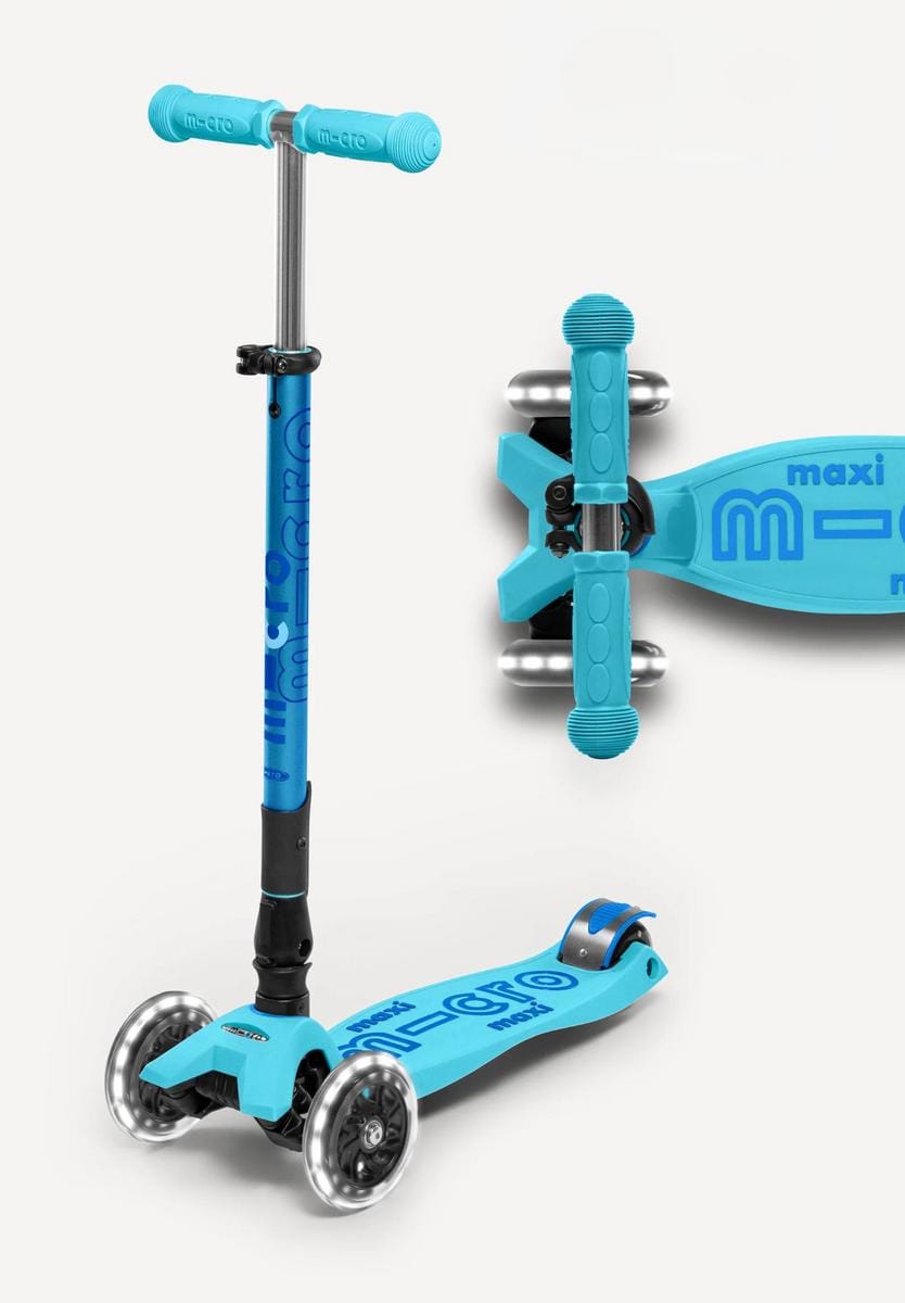 Micro Kickboard Maxi Deluxe Foldable LED Scooter - Bright Blue