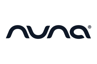 The logo for the brand "Nuna" in dark blue, against a green background. The logo features smooth, rounded letterforms. A registered trademark symbol is to the right.