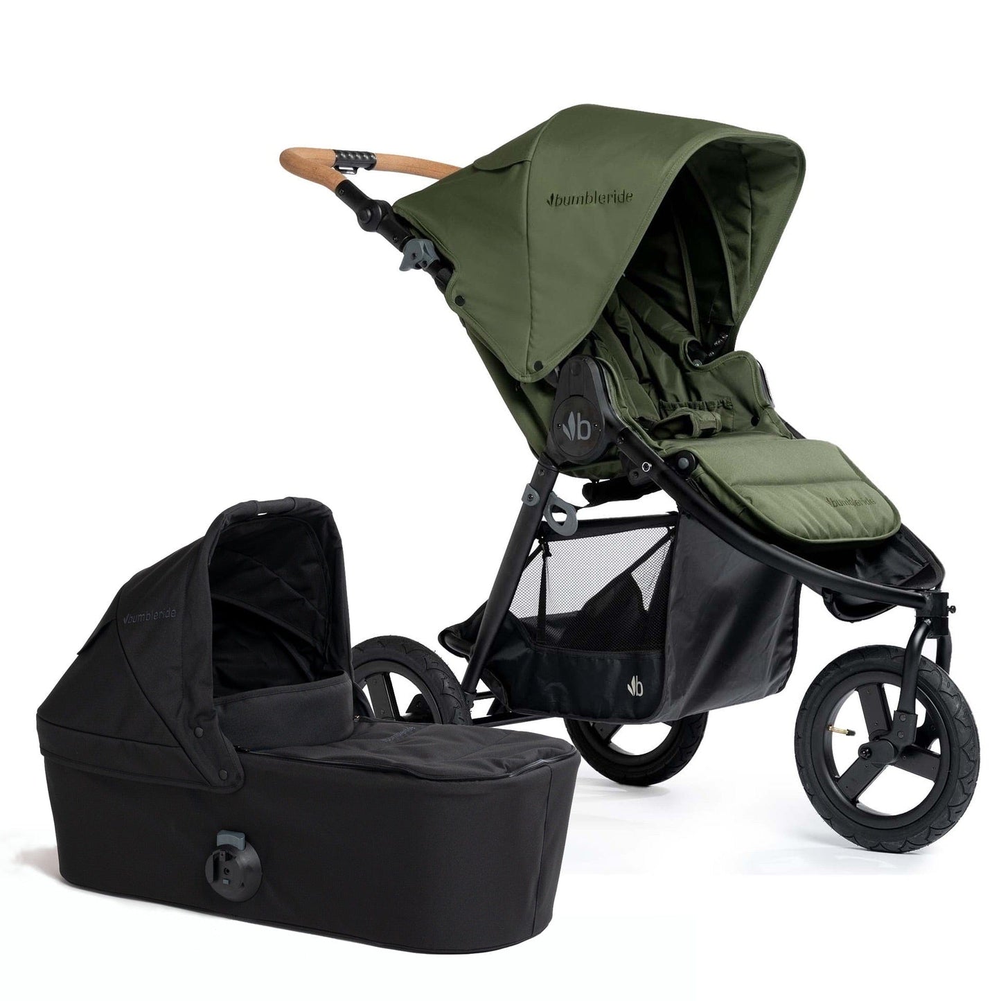 Bumbleride Indie Single Stroller + Bassinet Bundle - Olive / Black - I-875VE-BAS-63LC
