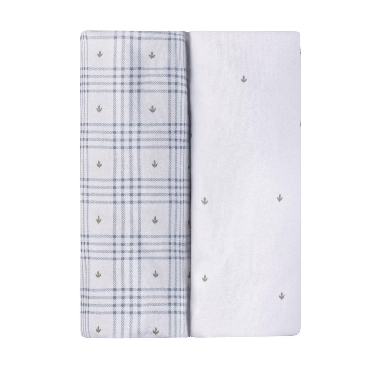 Ely's & Co. 2 Pack Waterproof Changing Pad Covers - Floral Plaid Collection - Blue