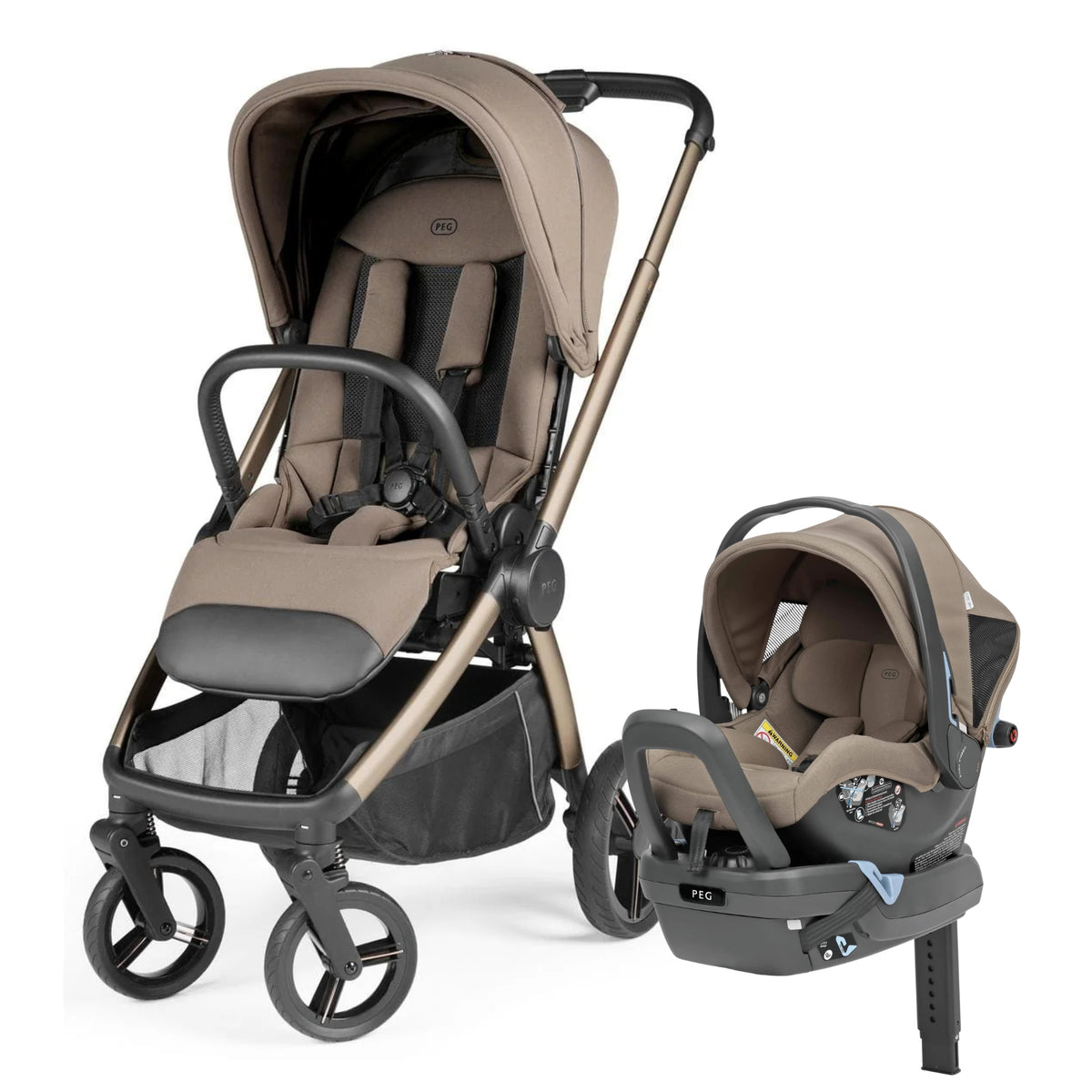 PEG City Loop Pro Stroller + Primo Viaggio Nido Infant Car Seat Travel System Bundle - Pine Bark