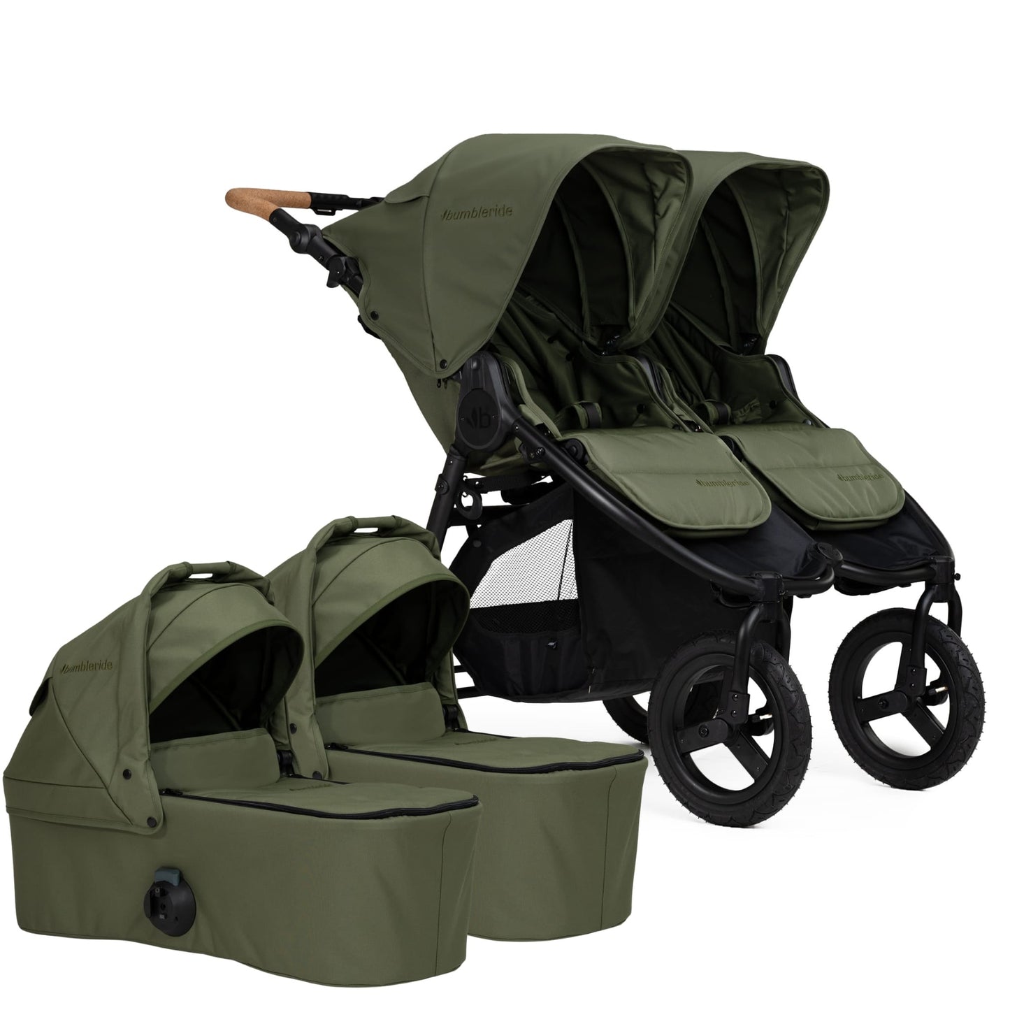 Bumbleride Indie Twin Stroller + Two Bassinet Bundle - Olive