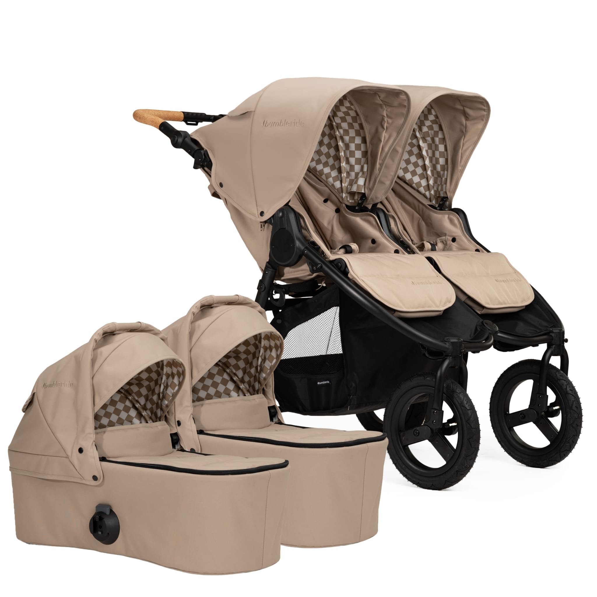 Bumbleride Indie Twin + Two Clek Liings Travel System Sand/Latte