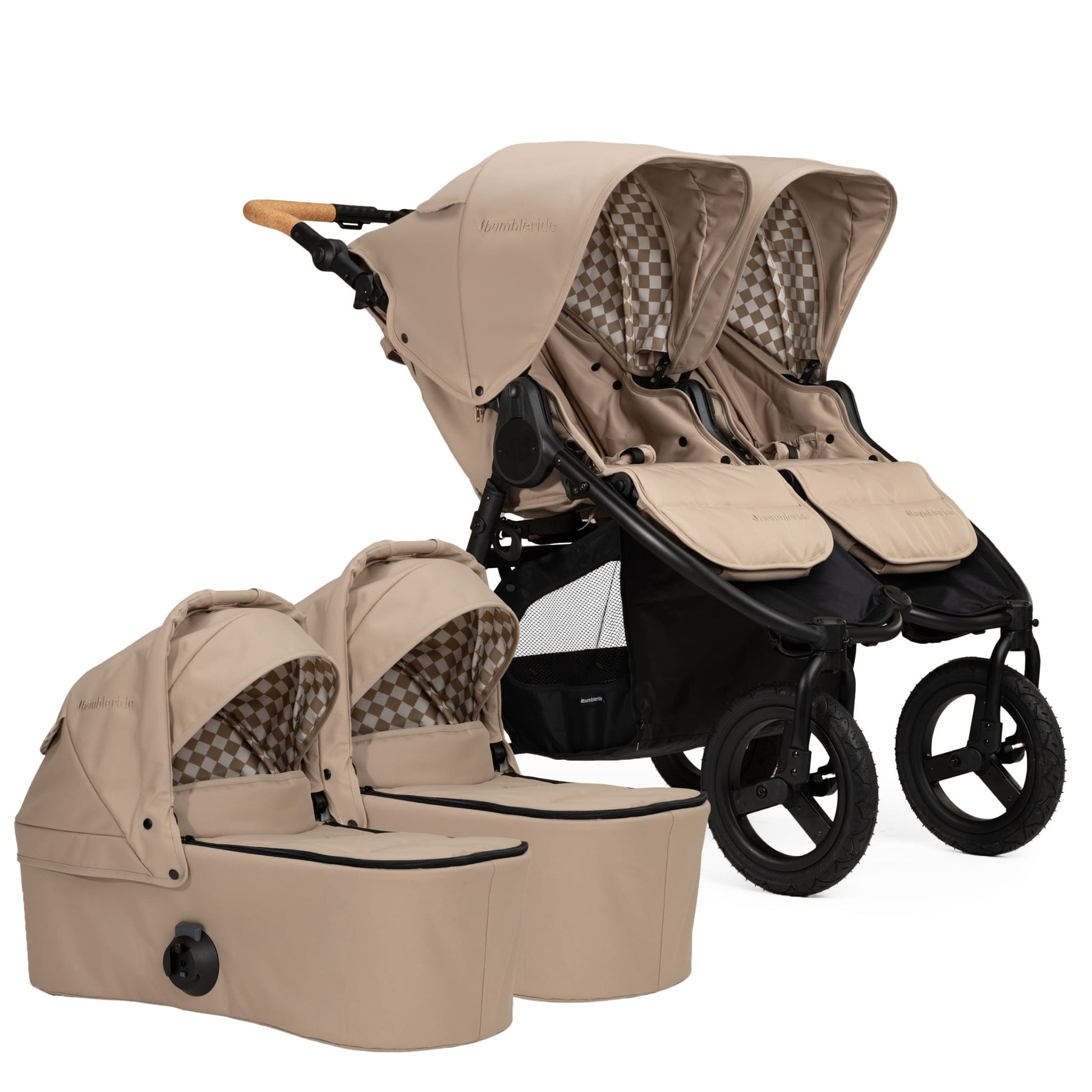 Bumbleride Indie Twin + Two Clek Liings Travel System Sand/Latte