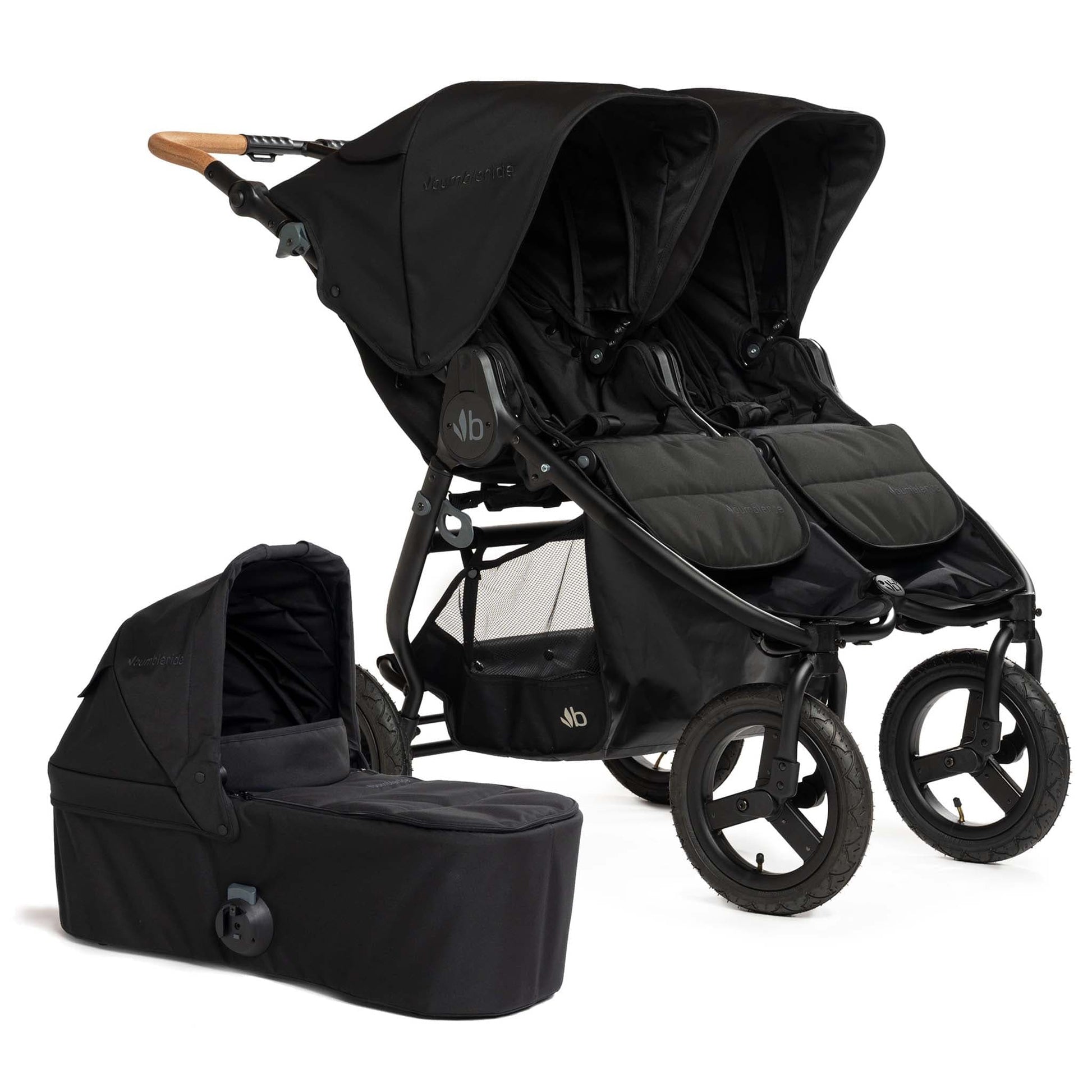 Bumbleride Indie Twin Double Stroller + Bassinet Bundle - Black / Black - IT-985LC-BTN-82LC