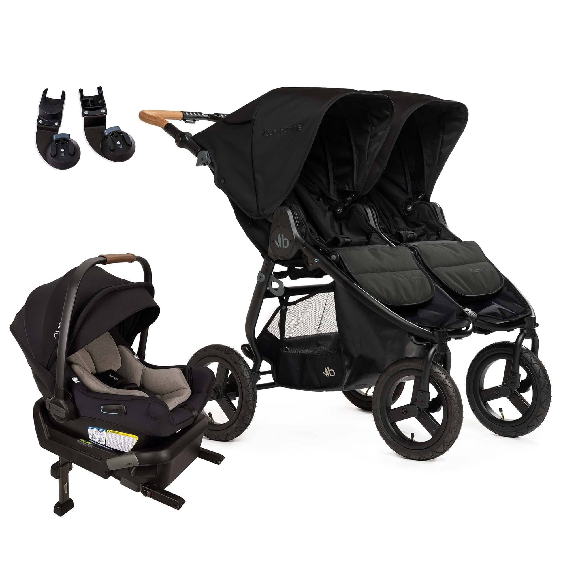 Bumbleride Indie Twin Double Stroller + Nuna PIPA Aire Travel System Bundle - Black / Caviar - IT-985LC-CF18500CVR