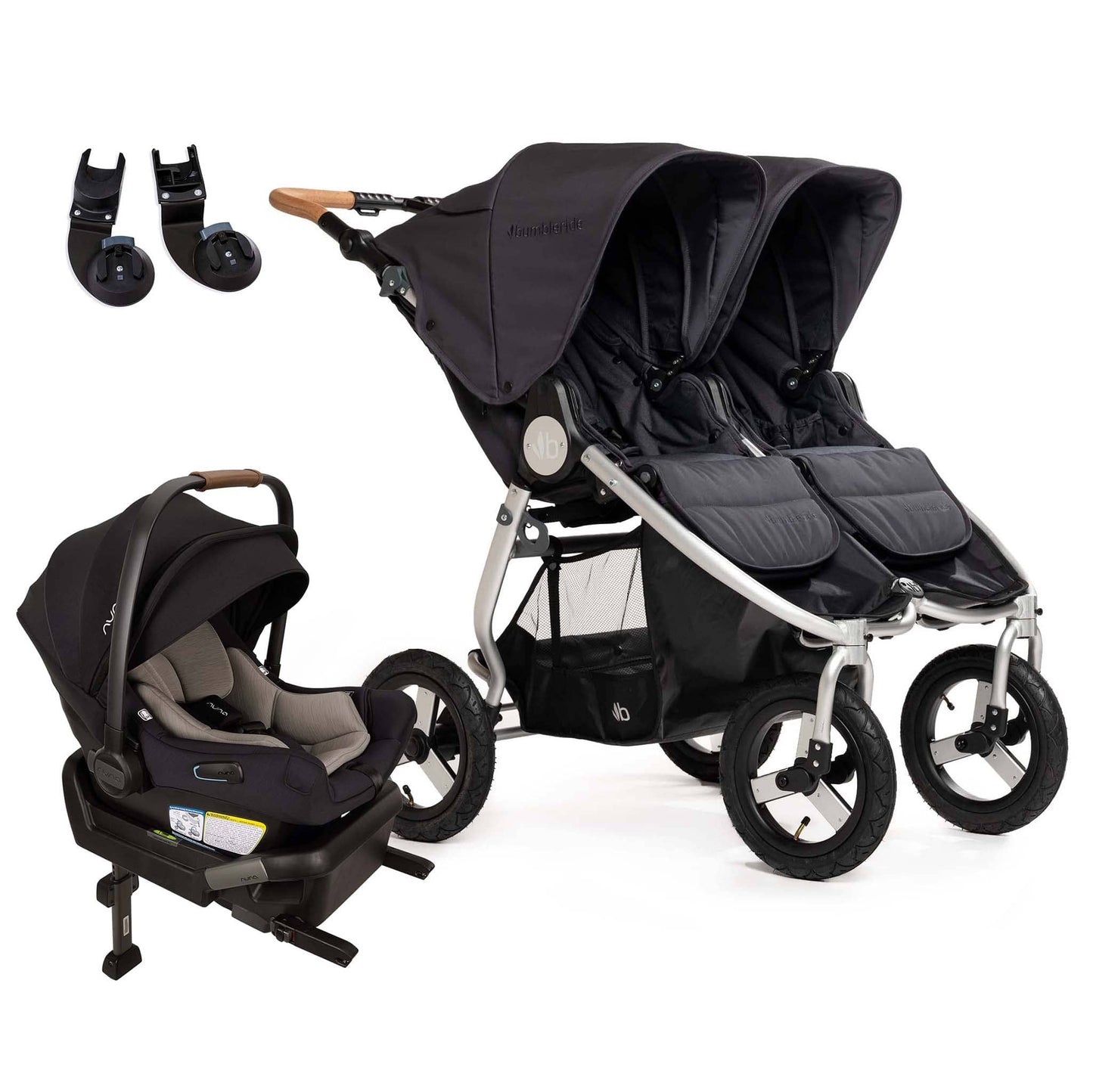 Bumbleride Indie Twin Double Stroller + Nuna PIPA Aire Travel System Bundle - Dusk / Caviar - IT-985US-CF18500CVR