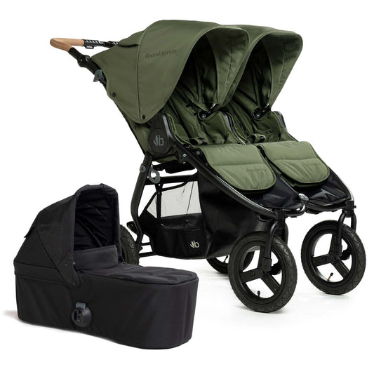 Bumbleride Indie Twin Double Stroller + Bassinet Bundle - Olive / Black - IT-985VE-BTN-82LC