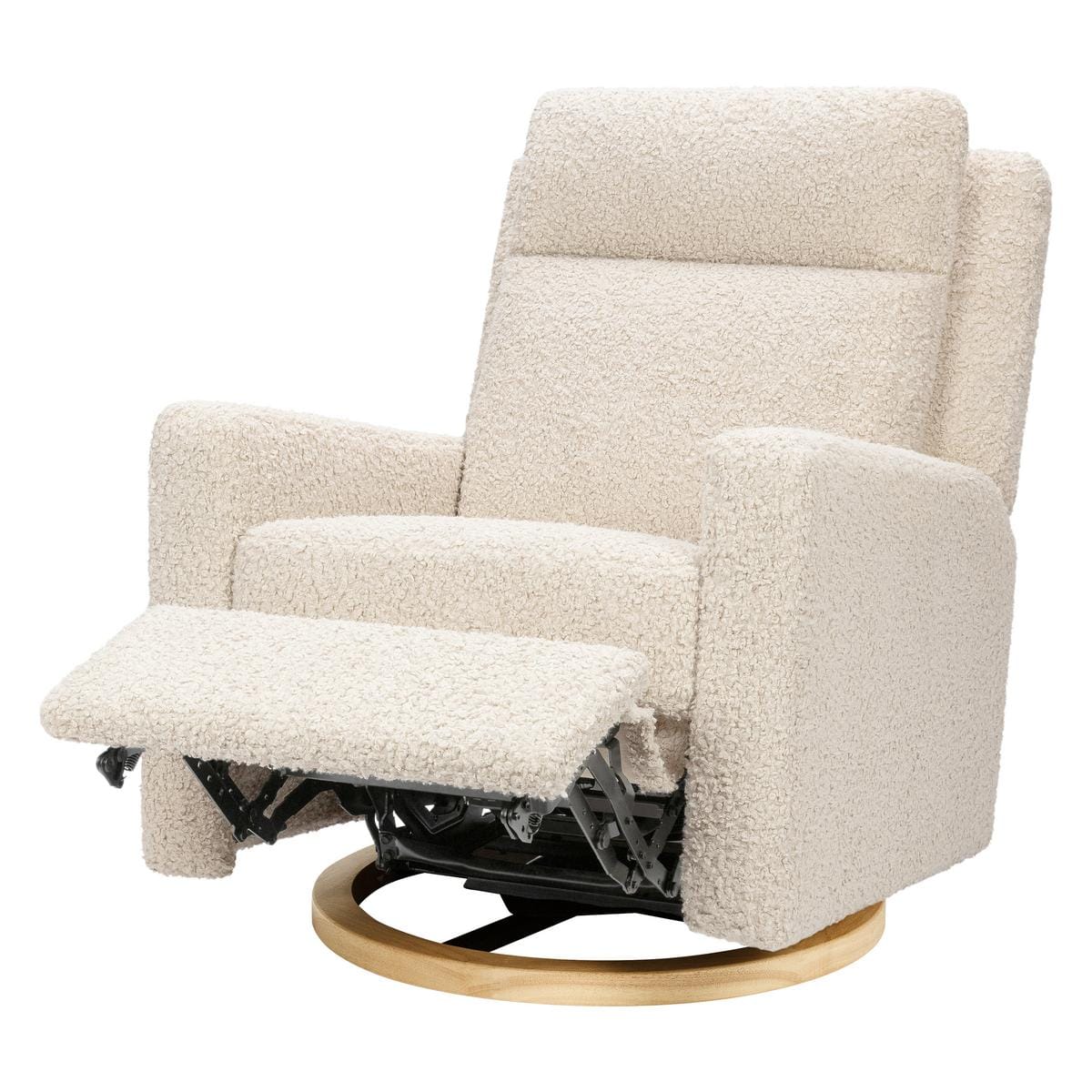 Babyletto Sigi Pro Power Recliner and Swivel Glider with Power Adjustable Headrest and Lumbar Support - Almond Teddy Loop with Light Wood Base