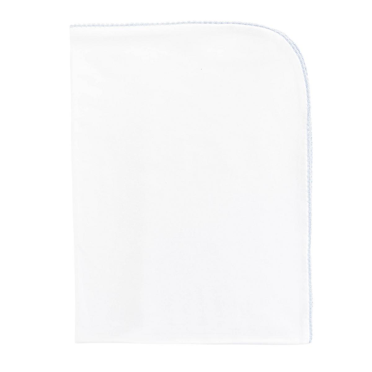 White Baby Club Chic baby blanket with rounded corner and blue trim