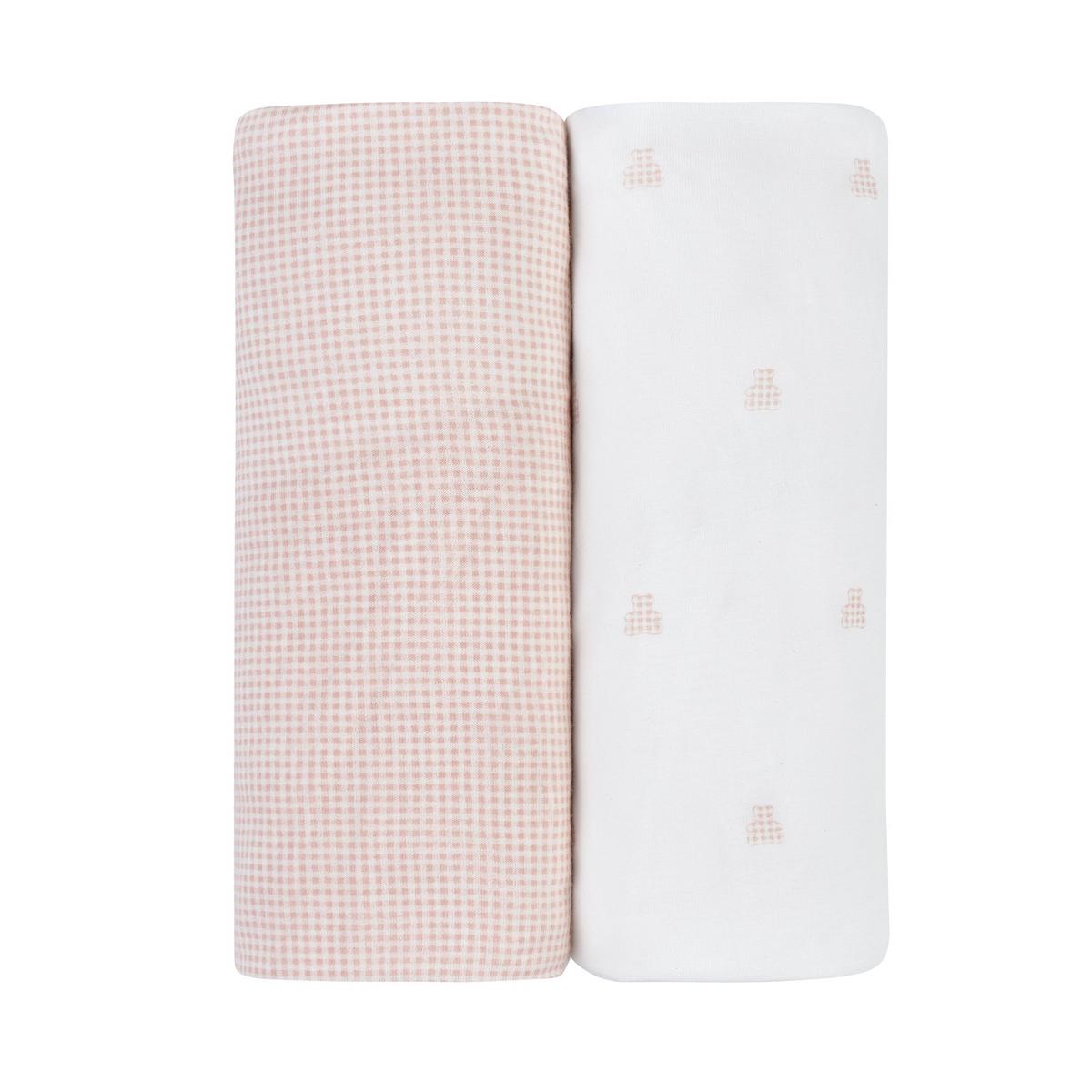 Ely's & Co. 2 Pack Crib Sheets - Gingham Bear Collection - Pink